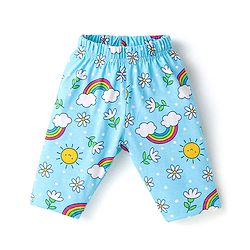 Babyhug Cotton Knit Full Sleeves Night Suit with Floral Print - Light Blue