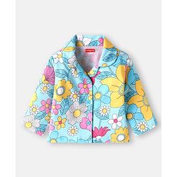 Babyhug Cotton Knit Full Sleeves Night Suit With Floral Print- Light Blue