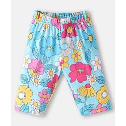 Babyhug Cotton Knit Full Sleeves Night Suit With Floral Print- Light Blue