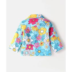 Babyhug Cotton Knit Full Sleeves Night Suit With Floral Print- Light Blue