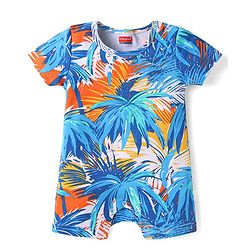 Babyhug Interlock Knit Half Sleeves Romper With Tree Print - Blue