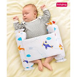 Babyhug Baby Anti Roll Side Bolsters Aeroplane Theme  - White