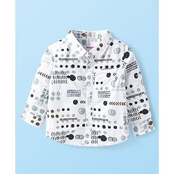 Babyhug 100% Cotton Woven Full Sleeves Printed Shirt & Corduroy Joggers Set - White & Green
