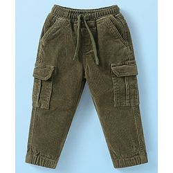 Babyhug 100% Cotton Woven Full Sleeves Printed Shirt & Corduroy Joggers Set - White & Green