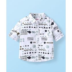 Babyhug 100% Cotton Woven Full Sleeves Printed Shirt & Corduroy Joggers Set - White & Green