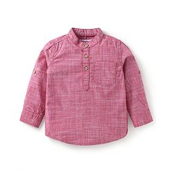 Babyhug Cotton Woven Full Sleeves  Mandarin Collar Shirt & Jeans Set - Red & Blue