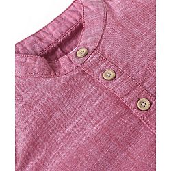 Babyhug Cotton Woven Full Sleeves  Mandarin Collar Shirt & Jeans Set - Red & Blue