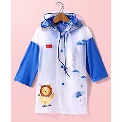 Babyhug Full Sleeves Below Knee Length Raincoat With Lion Print - Royal Blue