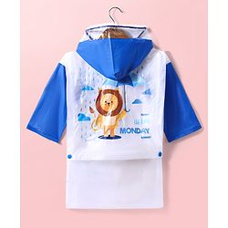 Babyhug Full Sleeves Below Knee Length Raincoat With Lion Print - Royal Blue