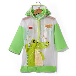 Babyhug Full Sleeves Below Knee Length Raincoat With Dino Print - Green & White