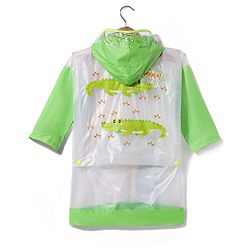 Babyhug Full Sleeves Below Knee Length Raincoat With Dino Print - Green & White