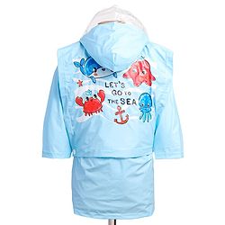 Babyhug Full Sleeves Below Knee Length Raincoat With Fish Print - Light Blue