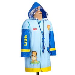 Babyhug Full Sleeves Below Knee Length Raincoat With Lion Print - Light Blue