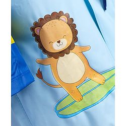 Babyhug Full Sleeves Below Knee Length Raincoat With Lion Print - Light Blue