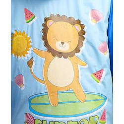 Babyhug Full Sleeves Below Knee Length Raincoat With Lion Print - Light Blue