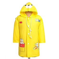 Babyhug Full Sleeves Below Knee Length Raincoat With Bear Box Print - Yellow