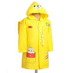 Babyhug Full Sleeves Below Knee Length Raincoat With Bear Box Print - Yellow
