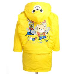 Babyhug Full Sleeves Below Knee Length Raincoat With Bear Box Print - Yellow