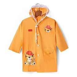 Babyhug Full Sleeves Below Knee Length Raincoat With Tiger Print - Orange