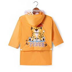 Babyhug Full Sleeves Below Knee Length Raincoat With Tiger Print - Orange