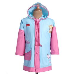 Babyhug Full Sleeves Below Knee Length Raincoat With Teddy Box Print - Pink & Light Blue