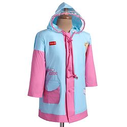 Babyhug Full Sleeves Below Knee Length Raincoat With Teddy Box Print - Pink & Light Blue