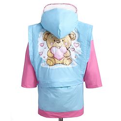 Babyhug Full Sleeves Below Knee Length Raincoat With Teddy Box Print - Pink & Light Blue