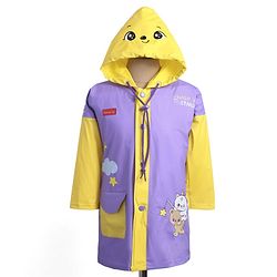 Babyhug Full Sleeves Below Knee Length Raincoat With Animal Print - Purple & Yellow