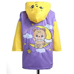 Babyhug Full Sleeves Below Knee Length Raincoat With Animal Print - Purple & Yellow
