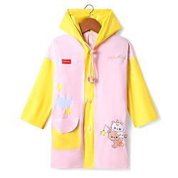 Babyhug Full Sleeves Below Knee Length Raincoat With Unicorn & Teddy Bear Print - Pink & Yellow