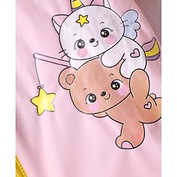 Babyhug Full Sleeves Below Knee Length Raincoat With Unicorn & Teddy Bear Print - Pink & Yellow