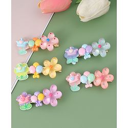 Babyhug Free Size Hair Pins And Clips With Floral Applique Pack of 5 - Multicolor