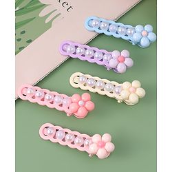 Babyhug Free Size Hair Pins And Clips With Floral Applique Pack of 5 - Multicolor