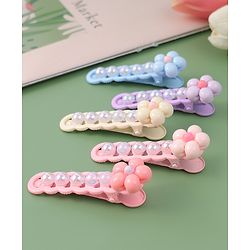 Babyhug Free Size Hair Pins And Clips With Floral Applique Pack of 5 - Multicolor