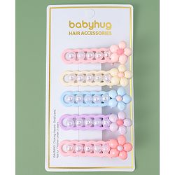 Babyhug Free Size Hair Pins And Clips With Floral Applique Pack of 5 - Multicolor