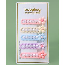 Babyhug Free Size Hair Pins And Clips With Floral Applique Pack of 5 - Multicolor