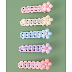 Babyhug Free Size Hair Pins And Clips With Floral Applique Pack of 5 - Multicolor