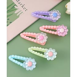 Babyhug Free Size Hair Pins And Clips With Floral Applique Pack of 5 - Multicolor