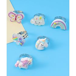 Babyhug Free Size Butterfly & Unicorn Design Finger Ring Pack of 6 - Multicolour