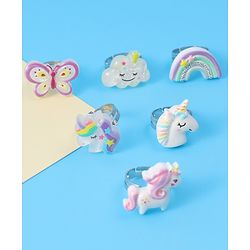 Babyhug Free Size Butterfly & Unicorn Design Finger Ring Pack of 6 - Multicolour