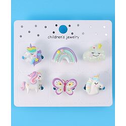 Babyhug Free Size Butterfly & Unicorn Design Finger Ring Pack of 6 - Multicolour