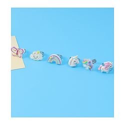 Babyhug Free Size Butterfly & Unicorn Design Finger Ring Pack of 6 - Multicolour