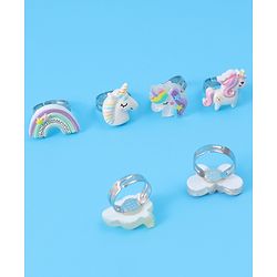 Babyhug Free Size Butterfly & Unicorn Design Finger Ring Pack of 6 - Multicolour