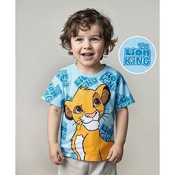 Babyhug Disney Single Jersey Knit Half Sleeves The Lion King Printed Shirt - Light Blue