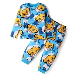 Babyhug Disney Full Sleeves Nightsuit Set With Simba Graphics - Blue