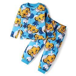 Babyhug Disney Full Sleeves Nightsuit Set With Simba Graphics - Blue