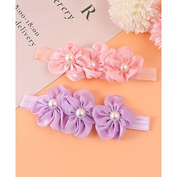 Babyhug Free Size Headbands With Floral Applique & Pearl Detailing - Purple & Pink