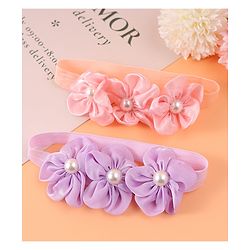 Babyhug Free Size Headbands With Floral Applique & Pearl Detailing - Purple & Pink