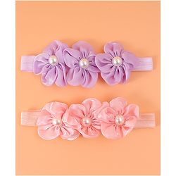 Babyhug Free Size Headbands With Floral Applique & Pearl Detailing - Purple & Pink