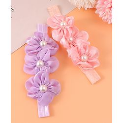 Babyhug Free Size Headbands With Floral Applique & Pearl Detailing - Purple & Pink